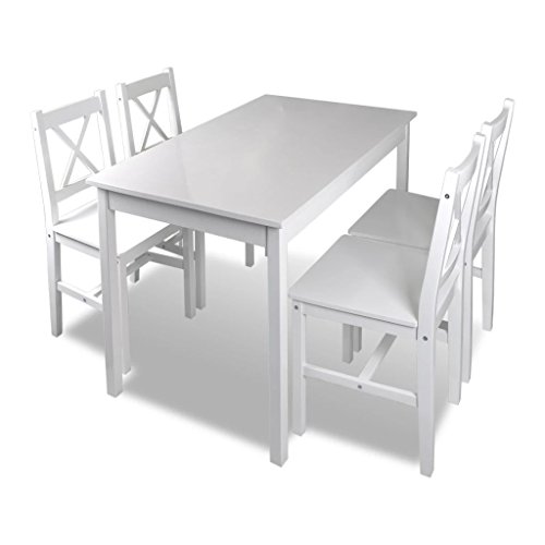 vidaXL Juego de Salón Comedor Madera Blanco Conjunto de Mesa y Cuatro Sillas