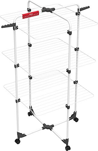 Vileda Mixer 3 - Tendedero vertical de torre de acero, 30 metros de espacio de tendido, 3 rejillas, soporte para ropa pequeña y perchas, color blanco, dimensiones abierto 137 x 71 x 71 cm Vileda Mixer 3 - Tendedero vertical de torre de acero, 30 metros de espacio de tendido, 3 rejillas, soporte para ropa pequeña y perchas, color blanco, dimensiones abierto 137 x 71 x 71 cm