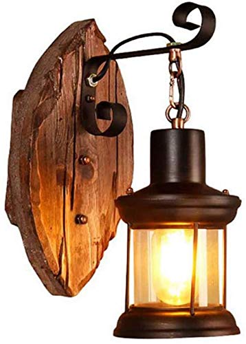 Vintage Industrial Wall Light Country Loft Wall Light Wood Wall Lamp Glass Lampshade Indoor Decorations Lighting for Living Room Bedroom Bedside Restaurant Study Cafe E27