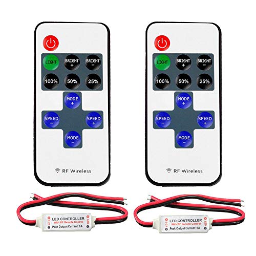 VIPMOON 2 paquete de 11 teclas RF Mini inalámbrico controlador remoto con conector de CC para un solo color 3528 5050 LED luces de tira