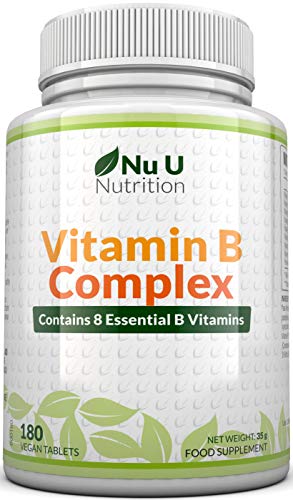 Vitamina B Complex | 180 Comprimidos (Suministro para 6 meses) | Contiene Ocho Vitaminas del grupo B por Comprimido: B1, B2, B3, B5, B6, B12, D-Biotina y Ácido Fólico | Complejo Vitamina B