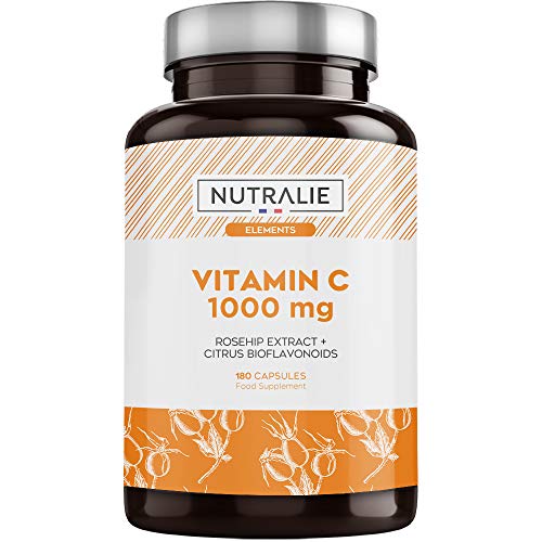 Vitamina C 1000 mg Pura Vegana por dosis | Para Cansancio y Fatiga, Sistema Inmunológico y Antioxidante con Escaramujo y Bioflavonoides sin Aditivos | 180 Cápsulas Veganas Nutralie Vitamina C 1000 mg Pura Vegana por dosis | Para Cansancio y Fatiga, Sistema Inmunológico y Antioxidante con Escaramujo y Bioflavonoides sin Aditivos | 180 Cápsulas Veganas Nutralie