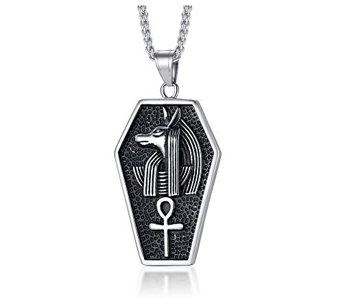 Vnox - Colgante de estaño de acero inoxidable para hombre Anubis egipcio con cruz de vida, collar con amuleto mágico, cadena gratuita Vnox - Colgante de estaño de acero inoxidable para hombre Anubis egipcio con cruz de vida, collar con amuleto mágico, cadena gratuita