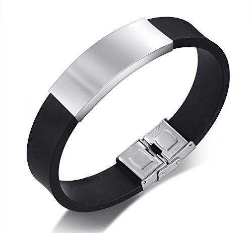 VNOX Escultura Gratuita Acero Inoxidable Masculino Silicona Información Etiquetado Pulsera de Caucho Pulsera Pulsera Personalización 21.5cm VNOX Escultura Gratuita Acero Inoxidable Masculino Silicona Información Etiquetado Pulsera de Caucho Pulsera Pulsera Personalización 21.5cm