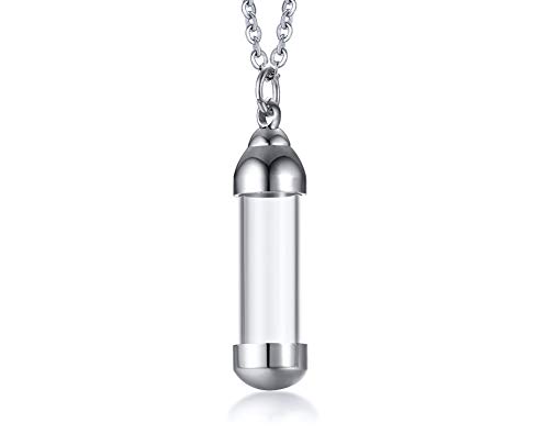 VNOX Vidrio Acero Inoxidable Frasco Recuerdo Urna Monumento de Ceniza Collar Colgante para Hombres Mujeres,Cadena Libre