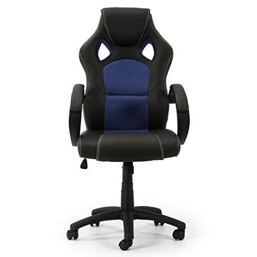 VS Venta-stock Sillón de Oficina elevable y reclinable Hamilton tapizado con Piel sintética y Tela de Rejilla, Color Negro y Azul, reposabrazos Acolchado VS Venta-stock Sillón de Oficina elevable y reclinable Hamilton tapizado con Piel sintética y Tela de Rejilla, Color Negro y Azul, reposabrazos Acolchado