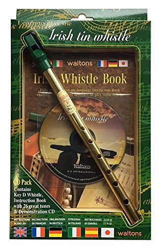 Waltons 08AWAL-1514 Irish Tin Whistle Pack - Silbato irlandés de laton en llave D con CD y libro de instrucciones