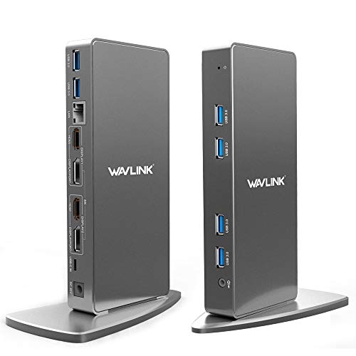 WAVLINK Ultra 5K HD USB C Universal Docking Station Dual 4K Video Display Vertical Aluminio para Windows 7/8/ 8.1/10, Mac, 2 x HDMI, Gigabit Ethernet, Puerto Audio+Mic, 2xTipo C Puertos, 4xUSB 3.0