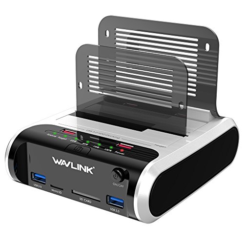 WAVLINK USB 3.0 Base de Conexión SATA Docking Station Dual Bay 2 Bahias para Discos Duros SATA I/II/III de 2.5"y 3.5" con clon sin conexión y Lector de Tarjetas [Admite UASP y hasta 2 x 10TB]