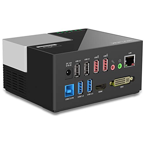 WAVLINK USB 3.0 Portátil Docking Station Multifuncional Dual Video Monitor Display DVI, HDMI, Gigabit Ethernet, Audio, 6 USB Puertos,DP, Soporta Windows, Mac OS, Android-Negro