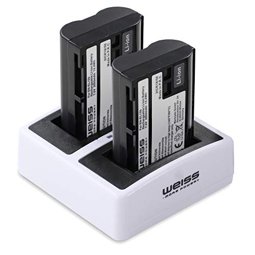 Weiss - More Power + 2 baterías + 1 estación de carga dual para Nikon EN-EL15b Li-Ion 2050 mAh compatible con Nikon Z6, Nikon Z7, Nikon D7200 [retrocompatible con Nikon EN-EL15a y Nikon EN-EL15]