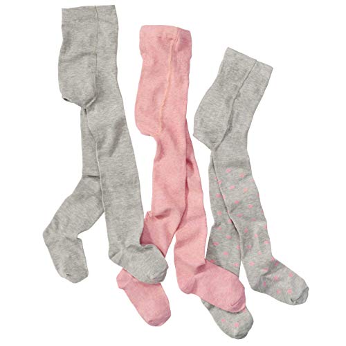 WELLYOU leotardos para bebés/niños, medias para niñas, juego de tres pantimedias para niñas, color rosa y gris con puntos. Tallas 62-146 (110-116)