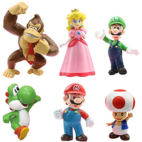 WENTS Super Mario Figures 6pcs / Set Super Mario Toys Figuras de Mario y Luigi Figuras de acción de Yoshi y Mario Bros Figuras de Juguete de PVC de Mario