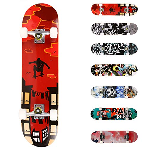 WeSkate Completo Skateboard 31"x8" 7 Capas Monopatín de Madera de Arce Skateboards con rodamientos ABEC-7 de 7 para Principiantes Niñas Niños Adolescentes Adultos