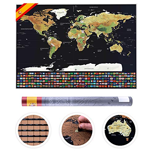 WESTEROS Póster Mapamundi para Rascar con Puntos de Referencia Cartografía Accesorios para Rascar, un Regalo Ideal para los Viajeros, Fondo de Banderas, Idioma Español 82 x 59 cm WESTEROS Póster Mapamundi para Rascar con Puntos de Referencia Cartografía Accesorios para Rascar, un Regalo Ideal para los Viajeros, Fondo de Banderas, Idioma Español 82 x 59 cm