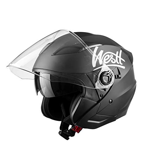 Westt Jet - Casco de Moto Abierto Negro Mate con Doble Visera para Motocicleta Scooter - Certificado ECE Westt Jet - Casco de Moto Abierto Negro Mate con Doble Visera para Motocicleta Scooter - Certificado ECE