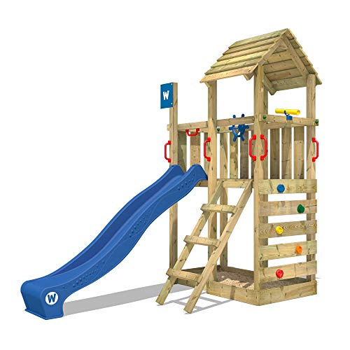 WICKEY Parque infantil de madera Smart Flash con tobogán azul Torre de escalada de exterior con arenero y escalera para niños549,95