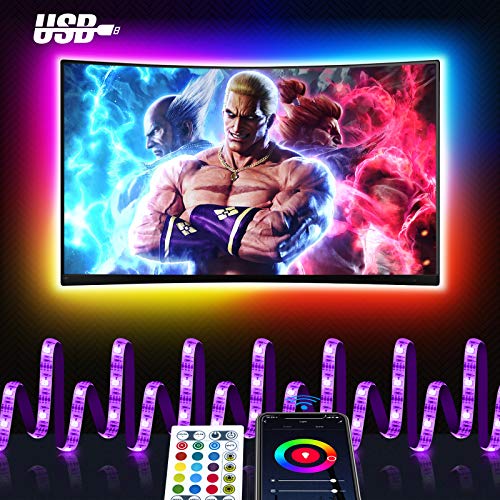 Wifi 3M Tira led Rgb TV con Usb, Maxcio Luces de colores con Brillo Ajustable, Control de Voz y Smart Life, Led para TV con Control Remoto de Infrarrojos Compatible con Alexa y Google Home