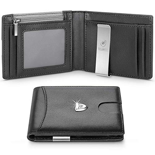 wilbest® Carteras de Hombre, Carteras de Tarjetero Piel Delgado con Clip Metálico, Billetera de Cuero RFID, 8 Ranuras para Tarjetas, 1 Bolsillo de Monedero con Cremallera, Caja de Regalo (Negro) wilbest® Carteras de Hombre, Carteras de Tarjetero Piel Delgado con Clip Metálico, Billetera de Cuero RFID, 8 Ranuras para Tarjetas, 1 Bolsillo de Monedero con Cremallera, Caja de Regalo (Negro)