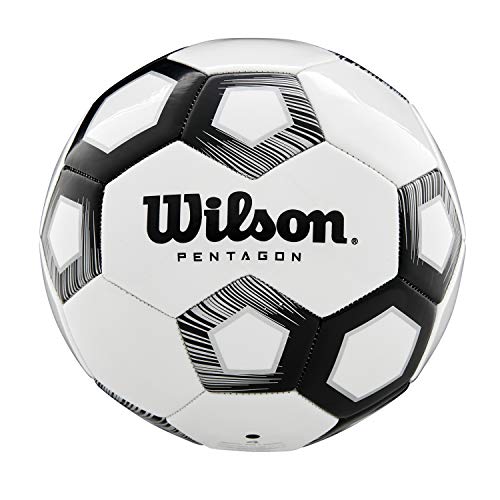 Wilson WTE8527XB04 Balón de Fútbol, Pentagon, Tamaño 4, Diseño de 30 Paneles, Acolchado de Pvc, Blanco/Negro
