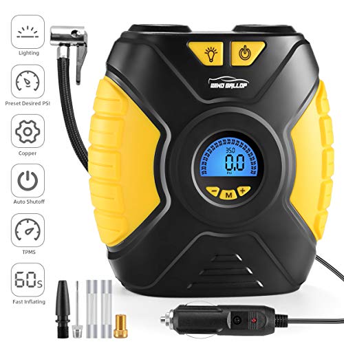 WindGallop Compresor De Aire Portatil Coche Inflador Electrico De Neumáticos para Automóviles Bomba para Automóvil Bomba De Aire Eléctrica De 12V con Adaptadores De Válvula De Manómetro Luz LED WindGallop Compresor De Aire Portatil Coche Inflador Electrico De Neumáticos para Automóviles Bomba para Automóvil Bomba De Aire Eléctrica De 12V con Adaptadores De Válvula De Manómetro Luz LED
