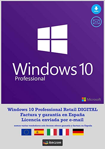 Windows 10 Professional Retail 1 PC ( ESD ) Entrega electrónica de software Descarga + instrucciones de iTeczon, Factura y garantía en España