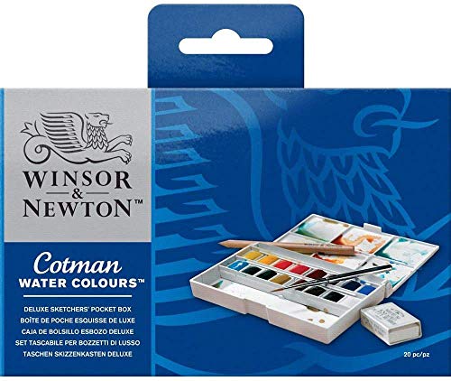 Winsor & Newton Cotman Acuarelas, caja de bolsillo Sketcher de lujo 16 medio godets