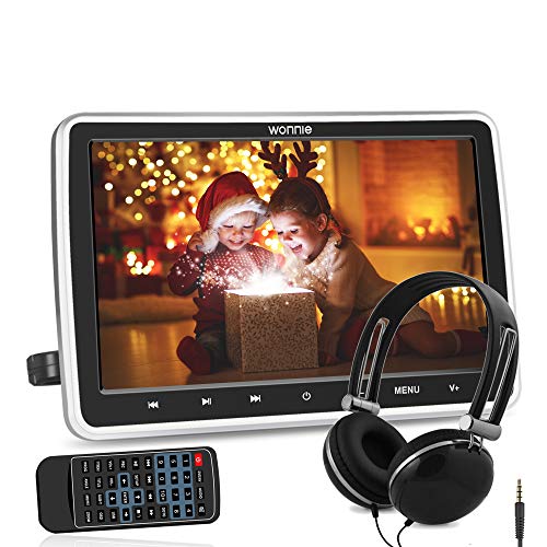 WONNIE 10.5” Reproductor de DVD para Reposacabeza de Coche 1080P Monitor para Niños HDMI In AV In/out Soporta SD/USB con Auriculares, Región Libre