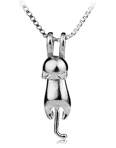 Wonvin Mujeres 925 Plata esterlina 3D Lindo Gato Amante Superficie Mate Suave Collar Colgante