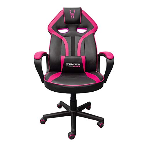 Woxter Stinger Station Alien V2.0 Pink - Silla Gaming (Eje de Acero, Levantamiento (Gas Pistón Clase 4), Ergonómica, Reposabrazos Acolchados, Altura Ajustable, Ruedas antiarañazos y Cojín Lumbar)