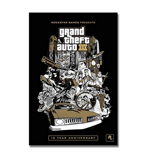 WSTDSMCartel De Juego Caliente Grand Theft Auto para Decoración De Habitación Decoración Lienzo Impresión 24X32 En Sin Marco