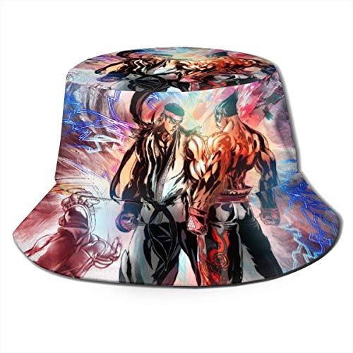 XCNGG Ryu Vs Kazuya The King of Fighters Juego Sombrero de Pescador Plegable Unisex Senderismo Safari al Aire Libre Gorra de Verano Viaje Playa Protector Solar Sombrero para el Sol Negro