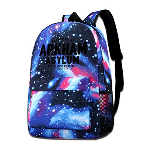 XNTWJMV Arkham Asylum Criminally Insane - Mochila para niños y niñas con estampado de galaxias XNTWJMV Arkham Asylum Criminally Insane - Mochila para niños y niñas con estampado de galaxias