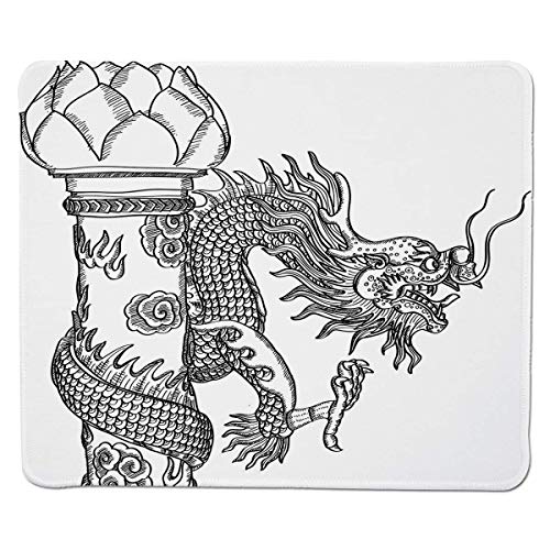 Yanteng Gaming Mouse Pad Dragón japonés, Fondo de Papel Antiguo Estilo Grunge con Antigua Figura mágica asiática Decorativo, Marrón Amarillo Beige Cosido Borde.