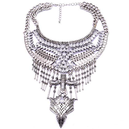 YAZILIND exagerado Collar de Lujo Rhinestone Cadena de clavícula Larga joyería del Regalo del Partido de Las Mujeres (Plata)