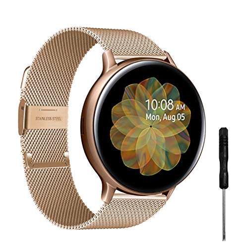 YHC Correas Compatible con Samsung Galaxy Watch Active 2,Pulsera de Reloj Tejida de Acero Inoxidable de 20mm para Galaxy Watch 42mm/Gear S2 Classic/Gear Sport (Oro Rosa)