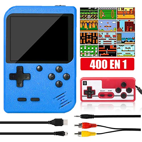 Yicente Consola de Juegos Portátil 400 Juegos Electrónicos Retro 3 Pulgadas Pantalla LCD FC Game Player para 2 Jugadores Soporte TV con Batería Consola de Juegos Clásica para Niños y Adultos (Azul)