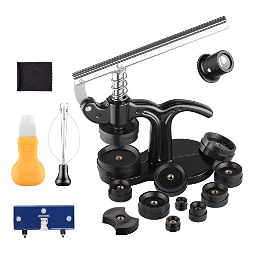 YISSVIC Kit de Prensa de Tapa de Reloj 18Pcs Herramienta de Reloj con 12 Troqueles Profesionales para Cerrar de Presión la Tapa Trasera de Reloj con Pinzas, Base Fija, Palanca ect. YISSVIC Kit de Prensa de Tapa de Reloj 18Pcs Herramienta de Reloj con 12 Troqueles Profesionales para Cerrar de Presión la Tapa Trasera de Reloj con Pinzas, Base Fija, Palanca ect.