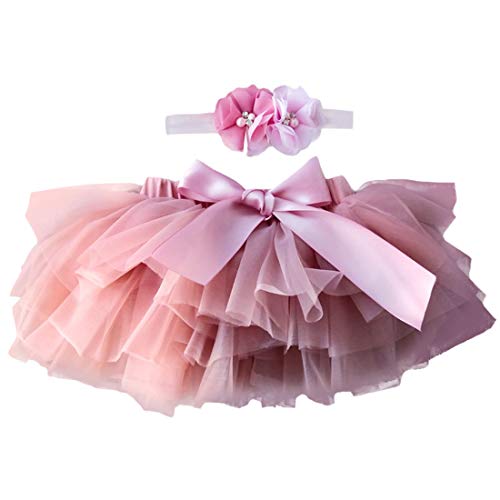 YONKINY Tulle Ballet Tutu Corta para Niñas+Venda Falda Capas Tul De Volantes Princesa para Danza Fiesta Boda Cumpleaños Fotografía (Rosa Oscuro, Talla L para 1-2 años)