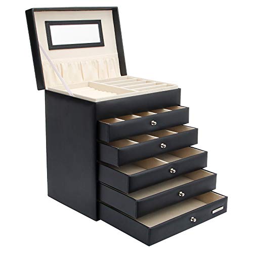 Yorbay Caja de joyería Nergo de Cuero con 5 cajones, Bloqueo y Espejo entegrado en la Tapa(5 cajones, Negro) Reutilizable Yorbay Caja de joyería Nergo de Cuero con 5 cajones, Bloqueo y Espejo entegrado en la Tapa(5 cajones, Negro) Reutilizable