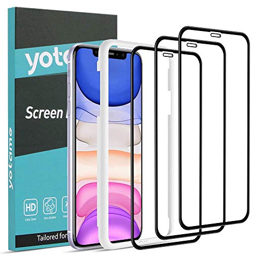 yotame Protector Pantalla para iPhone 11/XR, 3 Piezas Cristal Templado iPhone 11 Cobertura Completa Vidrio Templado Anti-Burbujas Alta Definicion 9H Vidrio Cristal Templado para iPhone 11/XR 6,1"