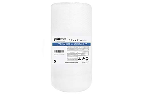 Youmar Solutions - Rollo De Plástico De Burbujas (0,5 Metro Ancho 25 Metros largo) Para Envolver Productos Frágiles En Transportes y Mudanzas. Alta Protección.Calidad Europea. (ESTANDAR) Youmar Solutions - Rollo De Plástico De Burbujas (0,5 Metro Ancho 25 Metros largo) Para Envolver Productos Frágiles En Transportes y Mudanzas. Alta Protección.Calidad Europea. (ESTANDAR)