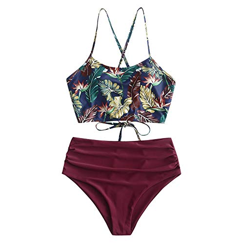 ZAFUL Tankini Set con Relleno Estampado Tirantes Anudados Braguita Talle Alto para Mujer 2019, S