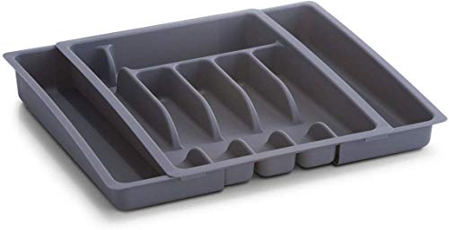 Zeller 24887 - Cubertero extensible de plástico y melamina, 29-50 x 38 x 6,5 cm, color gris oscuro Zeller 24887 - Cubertero extensible de plástico y melamina, 29-50 x 38 x 6,5 cm, color gris oscuro