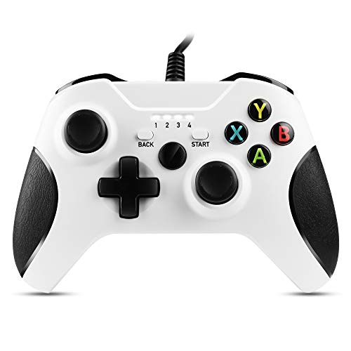 Zexrow Mando Xbox One para con cable , Gamepad con cable USB mejorado con conector para auriculares estéreo de 3,5 mm, para Microsoft Xbox One / X / S / Elite (blanco)