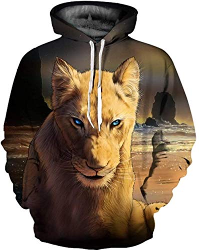 ZJIIXON Impresión de suéter 3D，Estilo y Comodidad únicos El Material Suave Mantiene el Calor and Lion On The Beach Vestido de Manga Larga Pullover-Picture_M