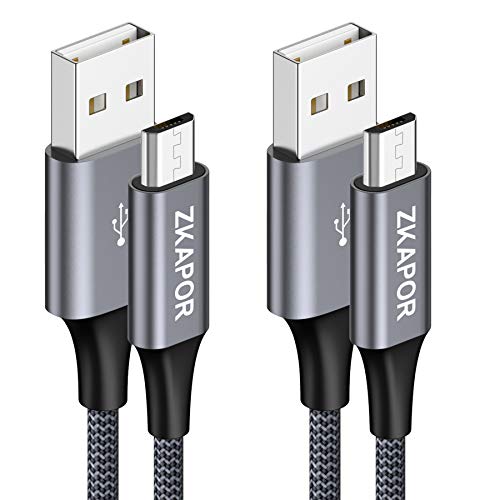 ZKAPOR Cable Micro USB, [2Pack 2M] Cargador Micro USB Carga Rápida Trenzado de Nylon per Android Galaxy S7/S6/S5/J5/J7, Redmi Note 5/6, Huawei, Kindle, Nexus, PS4, Kindle - Gris