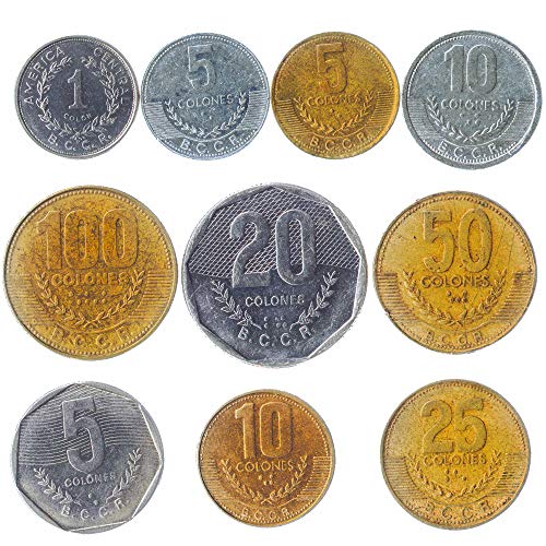 10 Monedas Antiguas De La República De Costa Rica En América Central. Monedas Coleccionables De Costa Rica Colón. Ideal para Banco De Moneda, Sostenedores De Moneda Y Album De Monedas