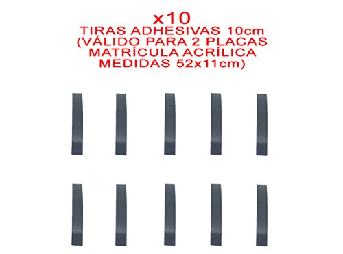 10 TIRAS ADHESIVAS DOBLE CARA PARA FIJAR/PEGAR MATRICULA ACRILICA 52 x 11 cm METACRILATO COCHE SIN TORNILLOS KIT DE MONTAJE + INSTRUCCIONES