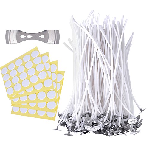 100 Unidades 150mm Mechas Naturales Enceradas de Velas de Algodón para Fabricación de Velas + 100 Adhesivos + 1 Soporte de Metal 100 Unidades 150mm Mechas Naturales Enceradas de Velas de Algodón para Fabricación de Velas + 100 Adhesivos + 1 Soporte de Metal